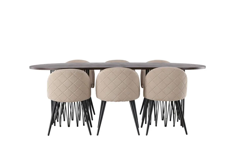 Stone Spisegruppe 220 cm Rektangulær med 6 Velvet Stoler - Beige - Møbler - Bord - Spisegruppe