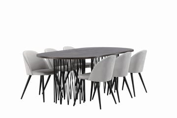 Stone Spisegruppe 220 cm Rektangulær med 6 Velvet Stoler - Grå - Møbler - Bord - Spisegruppe