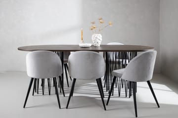 Stone Spisegruppe 220 cm Rektangulær med 6 Velvet Stoler - Grå - Møbler - Bord - Spisegruppe