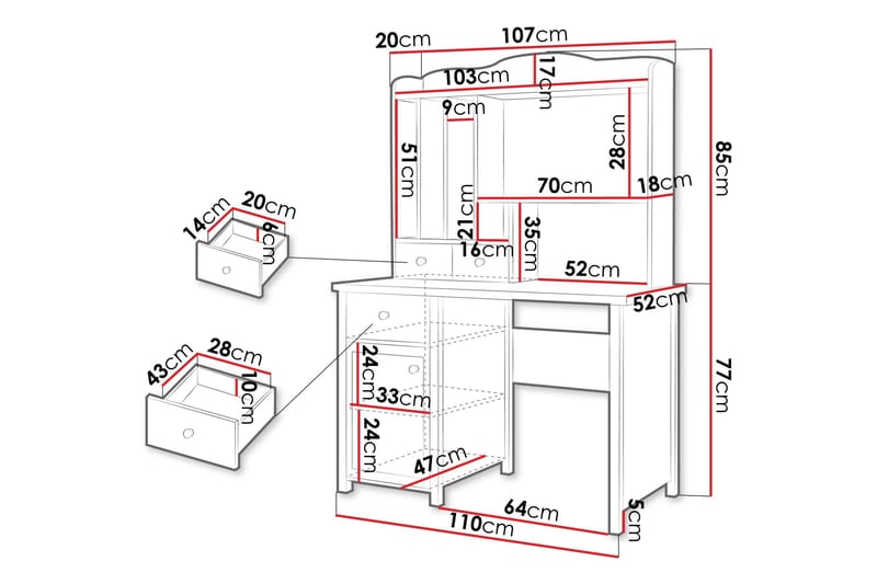 Storys Sminkebord 110x52 cm - Hvit - Møbler - Bord - Sminkebord & toalettbord