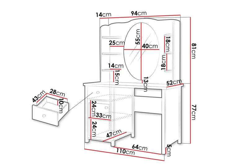 Storys Sminkebord 110x52 cm - Hvit - Møbler - Bord - Sminkebord & toalettbord