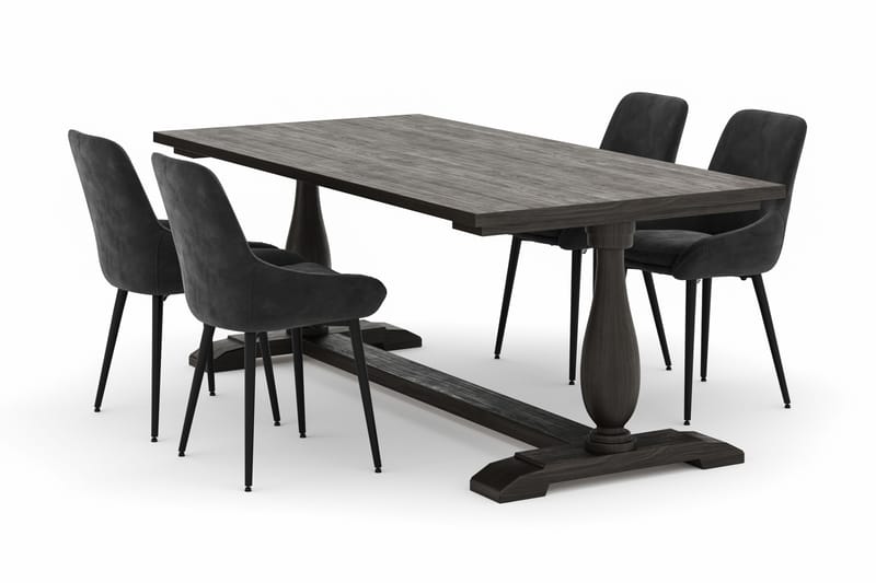 Suzon Spisegruppe 200x100cm med 4 Alsarp Spisestoler, Brun