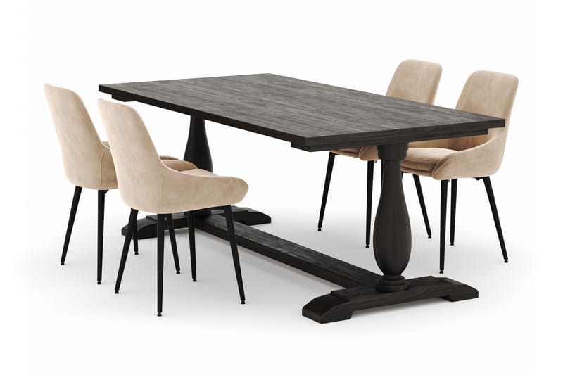 Suzon Spisegruppe 200x100cm med 4 Alsarp Spisestoler, Brun