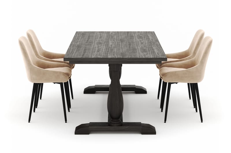 Suzon Spisegruppe 200x100cm med 4 Alsarp Spisestoler - Brun - Møbler - Bord - Spisegruppe