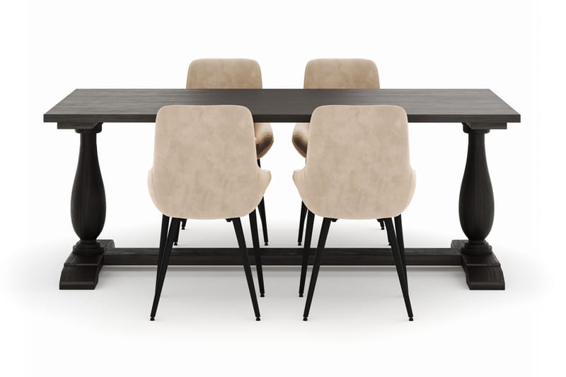 Suzon Spisegruppe 200x100cm med 4 Alsarp Spisestoler - Brun - Møbler - Bord - Spisegruppe