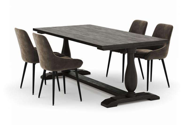 Suzon Spisegruppe 200x100cm med 4 Alsarp Spisestoler, Brun