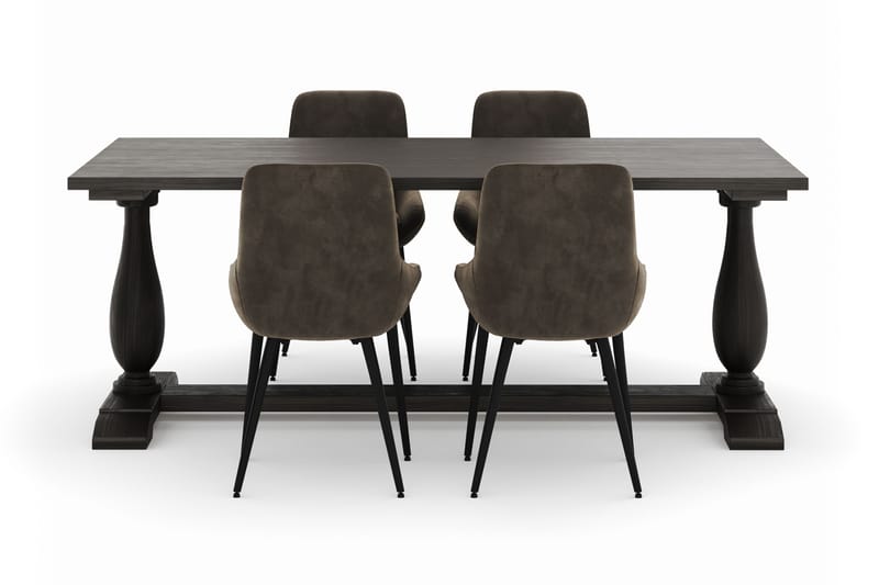 Suzon Spisegruppe 200x100cm med 4 Alsarp Spisestoler - Brun - Møbler - Bord - Spisegruppe