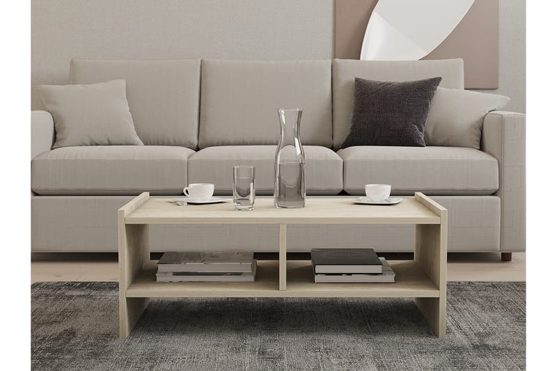Taharoa 90 cm Rektangulært Sofabord med Hyller i Tre - Beige - Møbler - Bord - Sofabord & salongbord - Sofabord med oppbevaring