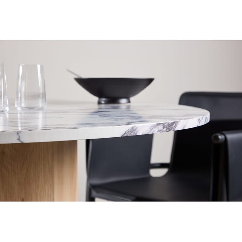 Tekla Rundt Spisebord 120 cm med Tre- og Eikeutseende - Lysegrå - Møbler - Bord - Marmorbord