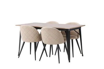 Tempe Matgruppe 140 cm Rektangulær med 4 Velvet stoler - Beige - Møbler - Bord - Spisegruppe