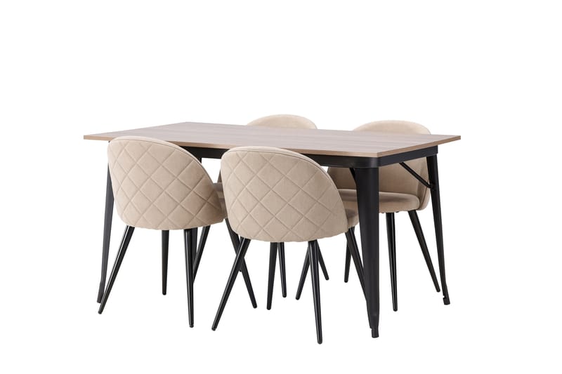 Tempe Matgruppe 140 cm Rektangulær med 4 Velvet stoler - Beige - Møbler - Bord - Spisegruppe