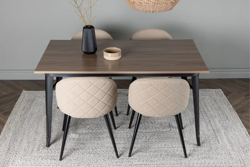 Tempe Matgruppe 140 cm Rektangulær med 4 Velvet stoler - Beige - Møbler - Bord - Spisegruppe