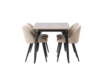 Tempe Matgruppe 140 cm Rektangulær med 4 Velvet stoler - Beige - Møbler - Bord - Spisegruppe
