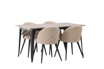 Tempe Matgruppe 140 cm Rektangulær med 4 Velvet stoler - Beige - Møbler - Bord - Spisegruppe