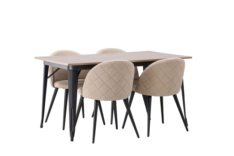 Tempe Matgruppe 140 cm Rektangulær med 4 Velvet stoler - Beige - Møbler - Bord - Spisegruppe
