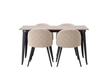 Tempe Matgruppe 140 cm Rektangulær med 4 Velvet stoler - Beige - Møbler - Bord - Spisegruppe