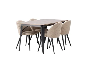 Tempe Matgruppe 140 cm Rektangulær med 4 Velvet stoler - Beige - Møbler - Bord - Spisegruppe