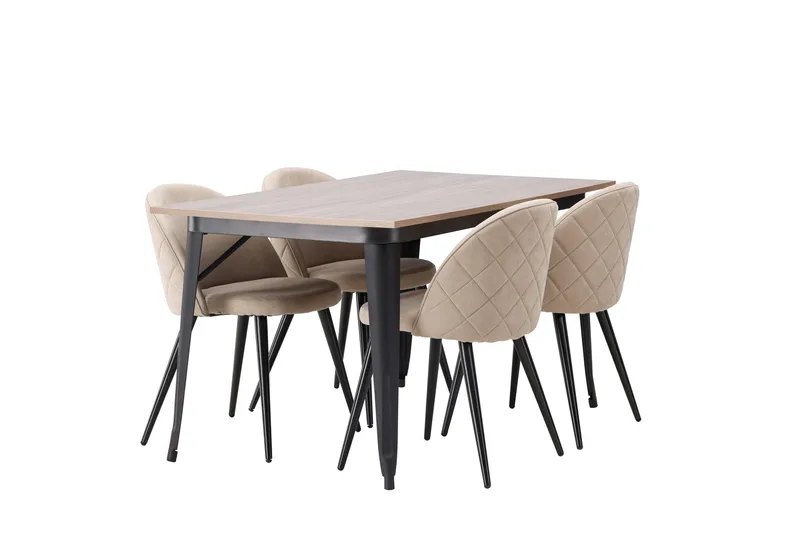 Tempe Matgruppe 140 cm Rektangulær med 4 Velvet stoler - Beige - Møbler - Bord - Spisegruppe