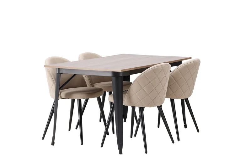 Tempe Matgruppe 140 cm Rektangulær med 4 Velvet stoler - Beige - Møbler - Bord - Spisegruppe