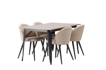 Tempe Matgruppe 140 cm Rektangulær med 4 Velvet stoler - Beige - Møbler - Bord - Spisegruppe
