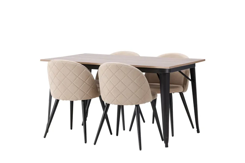 Tempe Matgruppe 140 cm Rektangulær med 4 Velvet stoler - Beige - Møbler - Bord - Spisegruppe