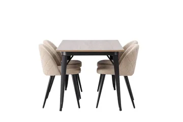 Tempe Matgruppe 140 cm Rektangulær med 4 Velvet stoler - Beige - Møbler - Bord - Spisegruppe