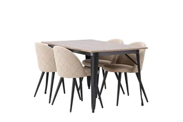 Tempe Matgruppe 140 cm Rektangulær med 4 Velvet stoler - Beige - Møbler - Bord - Spisegruppe