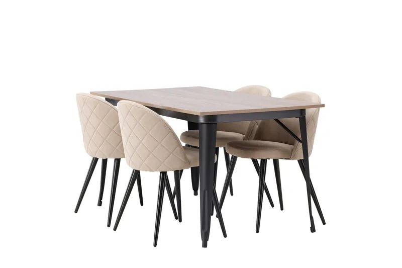 Tempe Matgruppe 140 cm Rektangulær med 4 Velvet stoler - Beige - Møbler - Bord - Spisegruppe