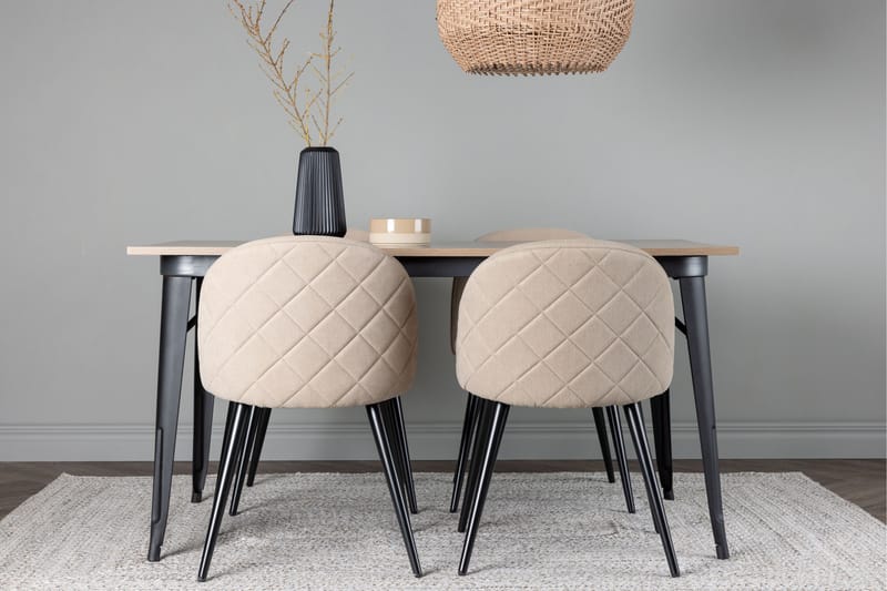 Tempe Matgruppe 140 cm Rektangulær med 4 Velvet stoler - Beige - Møbler - Bord - Spisegruppe