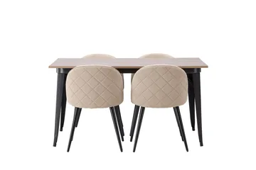 Tempe Matgruppe 140 cm Rektangulær med 4 Velvet stoler - Beige - Møbler - Bord - Spisegruppe