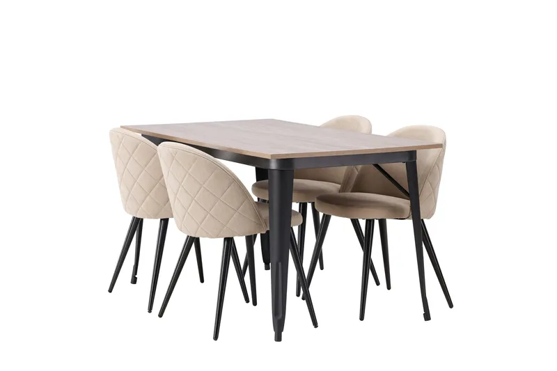 Tempe Matgruppe 140 cm Rektangulær med 4 Velvet stoler - Beige - Møbler - Bord - Spisegruppe