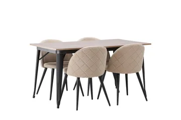 Tempe Matgruppe 140 cm Rektangulær med 4 Velvet stoler - Beige - Møbler - Bord - Spisegruppe