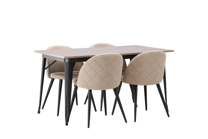 Tempe Matgruppe 140 cm Rektangulær med 4 Velvet stoler - Beige - Møbler - Bord - Spisegruppe