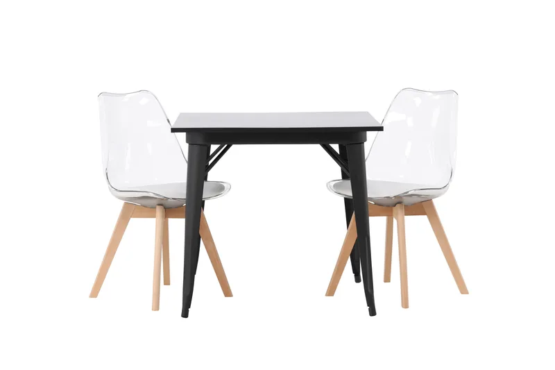 Tempe Matgruppe 80 cm Rektangulær med 2 Edvin stoler, Sort