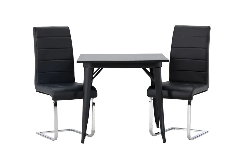 Tempe Matgruppe 80 cm Rektangulær med 2 Tempo stoler, Sort