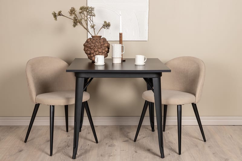 Tempe Matgruppe 80 cm Rektangulær med 2 Velvet stoler - Beige - Møbler - Bord - Spisegruppe