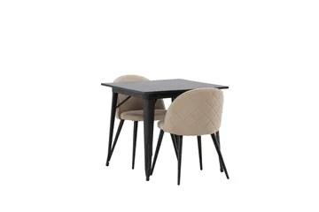 Tempe Matgruppe 80 cm Rektangulær med 2 Velvet stoler - Beige - Møbler - Bord - Spisegruppe