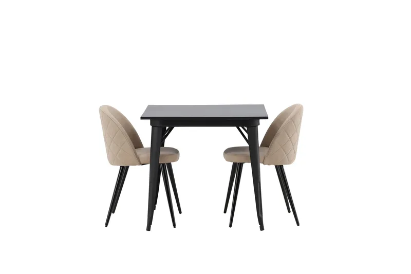 Tempe Matgruppe 80 cm Rektangulær med 2 Velvet stoler, Beige