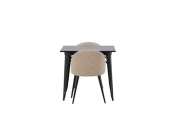 Tempe Matgruppe 80 cm Rektangulær med 2 Velvet stoler - Beige - Møbler - Bord - Spisegruppe