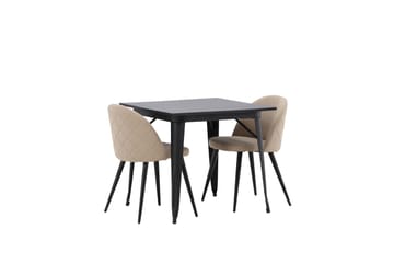Tempe Matgruppe 80 cm Rektangulær med 2 Velvet stoler - Beige - Møbler - Bord - Spisegruppe