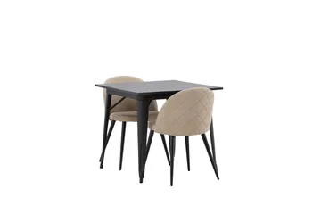 Tempe Matgruppe 80 cm Rektangulær med 2 Velvet stoler - Beige - Møbler - Bord - Spisegruppe