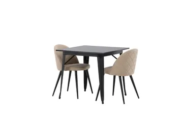 Tempe Matgruppe 80 cm Rektangulær med 2 Velvet stoler - Beige - Møbler - Bord - Spisegruppe