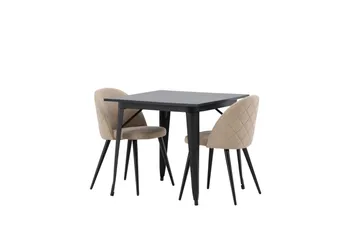 Tempe Matgruppe 80 cm Rektangulær med 2 Velvet stoler - Beige - Møbler - Bord - Spisegruppe