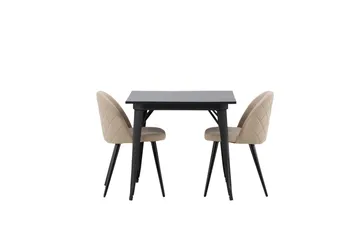 Tempe Matgruppe 80 cm Rektangulær med 2 Velvet stoler - Beige - Møbler - Bord - Spisegruppe