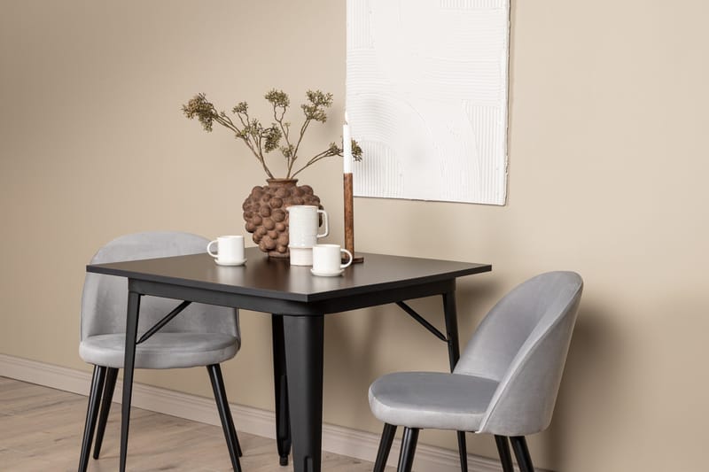 Tempe Matgruppe 80 cm Rektangulær med 2 Velvet stoler - Sort - Møbler - Bord - Spisegruppe