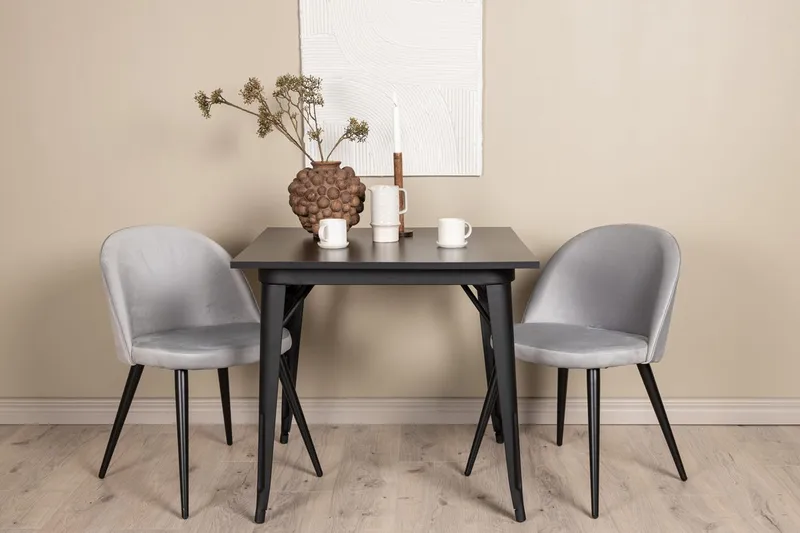 Tempe spisebord 80 cm med 2 Velvet kjøkkenstoler i fløyel
