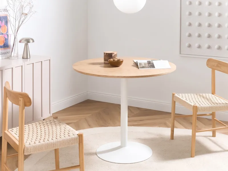 Tino Lite Rundt Spisebord 90 cm i Metall og Tre med Eikeutseende - Lysebrun - Møbler - Bord - Spisebord & kjøkkenbord