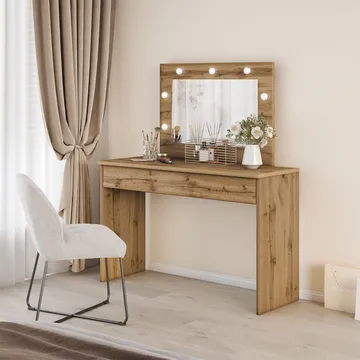 Toalettbord med speil Eva 1 skuff - Wotan eik - Møbler - Bord - Sminkebord & toalettbord
