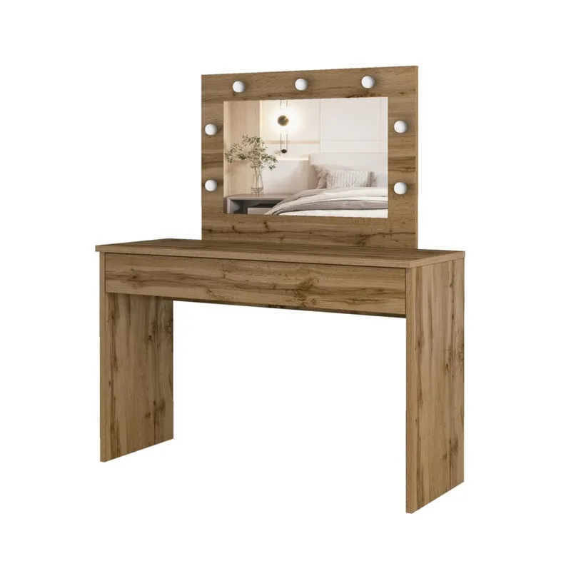 Toalettbord med speil Eva 1 skuff - Wotan eik - Møbler - Bord - Sminkebord & toalettbord