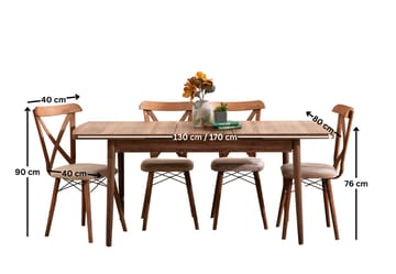 Toolenpas spisegruppe bord 130 cm + 4 stoler - Brun - Møbler - Bord - Spisegruppe